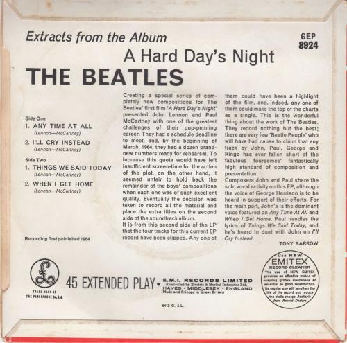 The Beatles A Hard Day's Night No. 2 EP - 1st - VG 7" vinyl single (7 inch record / 45) UK BTL07AH684859