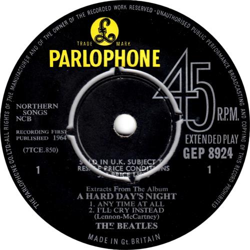 The Beatles A Hard Day's Night No. 2 EP - 1st - VG 7" vinyl single (7 inch record / 45) UK BTL07AH684859