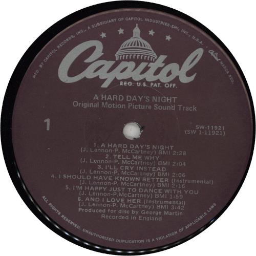 The Beatles A Hard Day's Night vinyl LP album (LP record) US BTLLPAH499412