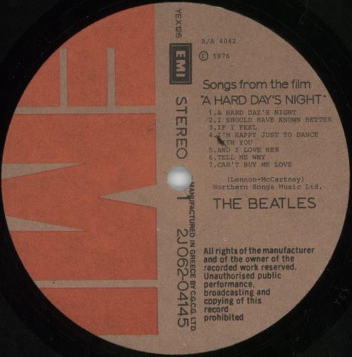 The Beatles A Hard Day's Night vinyl LP album (LP record) Greek BTLLPAH816276