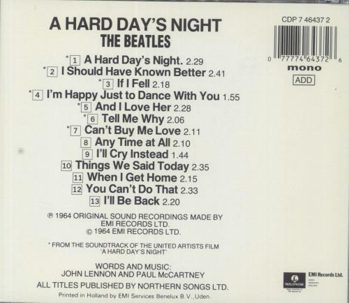 The Beatles A Hard Day's Night CD album (CDLP) German BTLCDAH833103