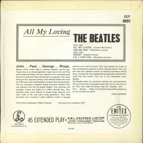 The Beatles All My Loving - 1st 7" vinyl single (7 inch record / 45) UK BTL07AL455548