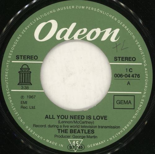 The Beatles All You Need Is Love - VG/EX 7" vinyl single (7 inch record / 45) German BTL07AL741699