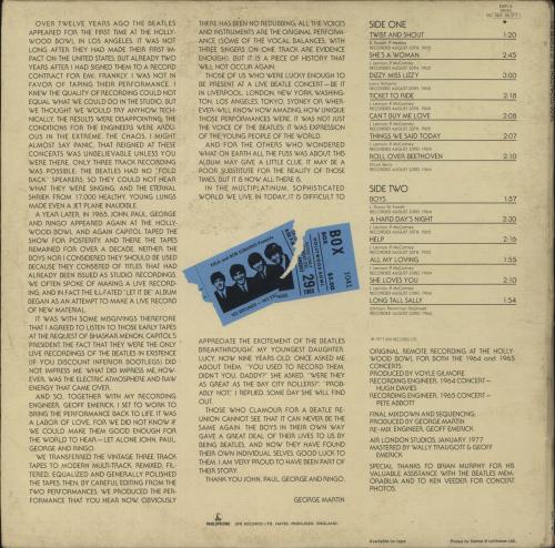 The Beatles At The Hollywood Bowl + Inner - VG Sleeve vinyl LP album (LP record) UK BTLLPAT868085