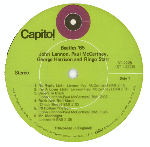The Beatles Beatles '65 - Lime Green + RIAA vinyl LP album (LP record) US BTLLPBE324545