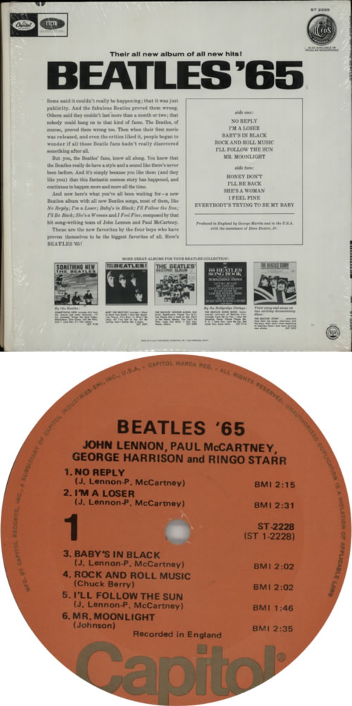 The Beatles Beatles '65 - Peach Label - Pasted vinyl LP album (LP record) US BTLLPBE417681