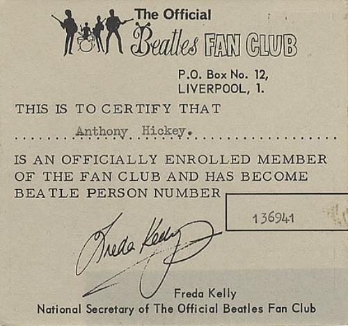 The Beatles Beatles Fan Club Membership Card - 1969 memorabilia UK BTLMMBE372673