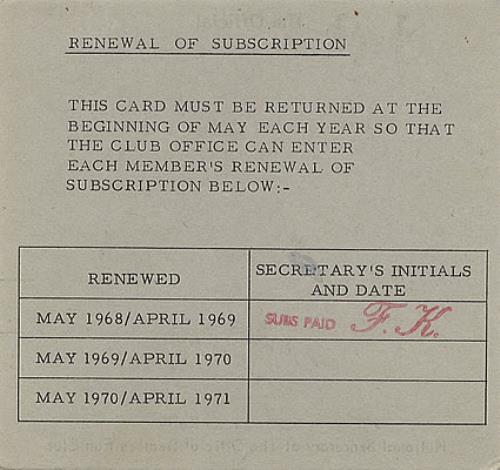 The Beatles Beatles Fan Club Membership Card - 1969 memorabilia UK BTLMMBE372673