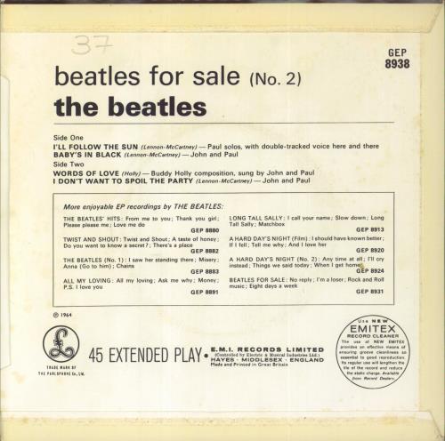 The Beatles Beatles For Sale (No 2) EP - 3rd - EX 7" vinyl single (7 inch record / 45) UK BTL07BE854320