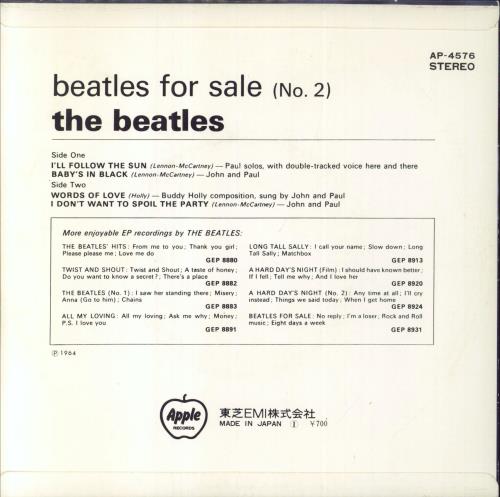 The Beatles Beatles For Sale (No 2) EP - 4th 7" vinyl single (7 inch record / 45) UK BTL07BE735714