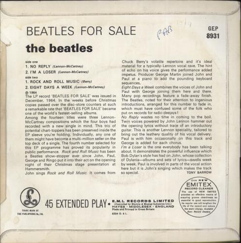 The Beatles Beatles For Sale EP - 1st - G&L - EX 7" vinyl single (7 inch record / 45) UK BTL07BE736537