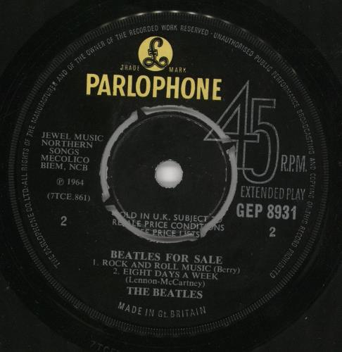 The Beatles Beatles For Sale EP - 1st - G&L - EX 7" vinyl single (7 inch record / 45) UK BTL07BE736537