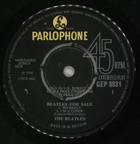 The Beatles Beatles For Sale EP - 1st - G&L 7" vinyl single (7 inch record / 45) UK BTL07BE500880