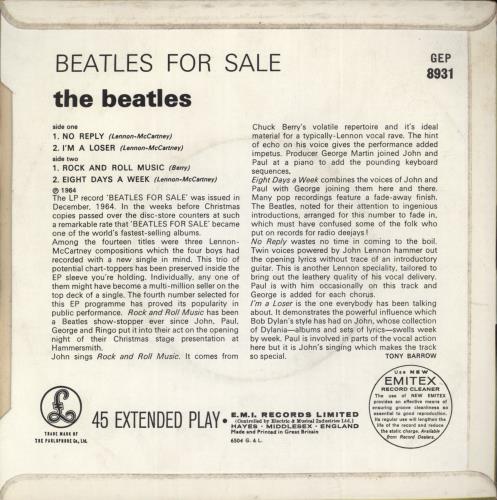 The Beatles Beatles For Sale EP - 1st - G&L 7" vinyl single (7 inch record / 45) UK BTL07BE500880