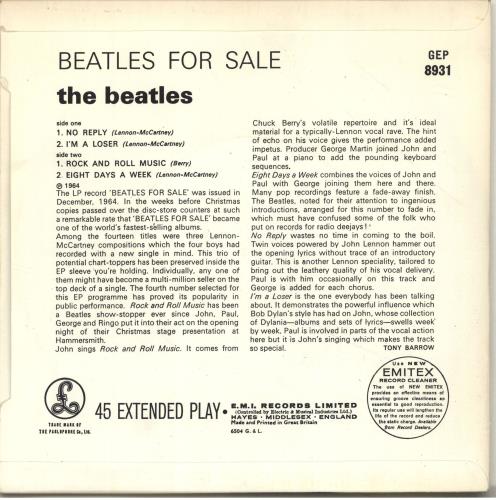 The Beatles Beatles For Sale EP - EMI - EX 7" vinyl single (7 inch record / 45) UK BTL07BE697460