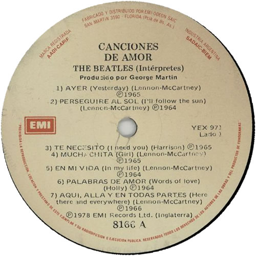 The Beatles Canciones De Amor 2-LP vinyl record set (Double LP Album) Argentinean BTL2LCA241804