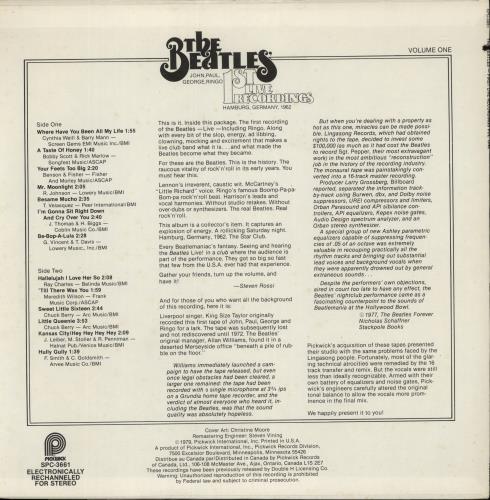 The Beatles First Live Recordings Volume One vinyl LP album (LP record) US BTLLPFI777884