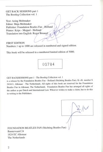 The Beatles Get Back Sessions Part 1 - Autographed book Dutch BTLBKGE500895