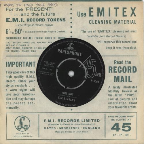 The Beatles I Want To Hold Your Hand - 1st - EX 7" vinyl single (7 inch record / 45) UK BTL07IW80986