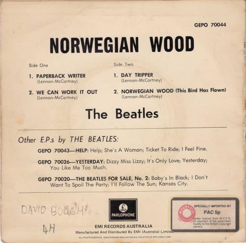 The Beatles Norwegian Wood - VG 7" vinyl single (7 inch record / 45) Australian BTL07NO697393