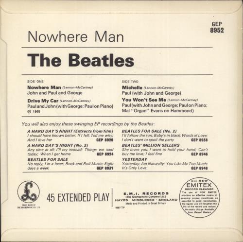The Beatles Nowhere Man - 2nd - EX 7" vinyl single (7 inch record / 45) UK BTL07NO867983
