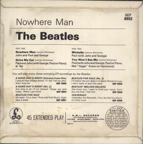 The Beatles Nowhere Man EP - 1st - VG 7" vinyl single (7 inch record / 45) UK BTL07NO592413