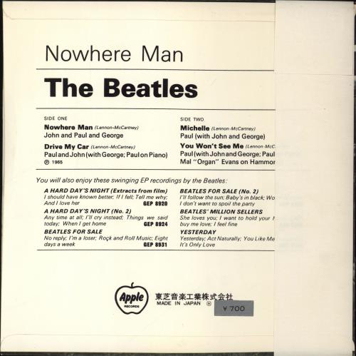 The Beatles Nowhere Man EP - 1st 700 Stickered 7" vinyl single (7 inch record / 45) Japanese BTL07NO765869