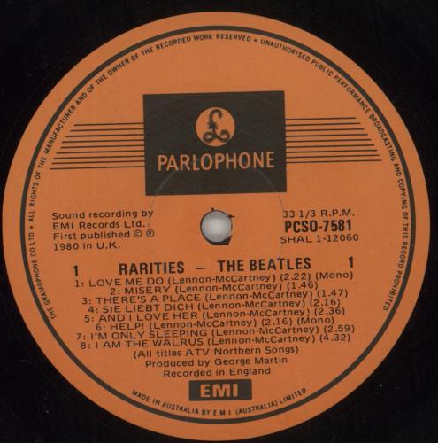 The Beatles Rarities vinyl LP album (LP record) Australian BTLLPRA519681