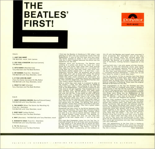 The Beatles The Beatles' First vinyl LP album (LP record) UK BTLLPTH451598