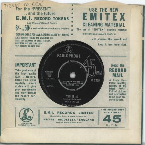 The Beatles Ticket To Ride - 1st [b] - EX 7" vinyl single (7 inch record / 45) UK BTL07TI555420