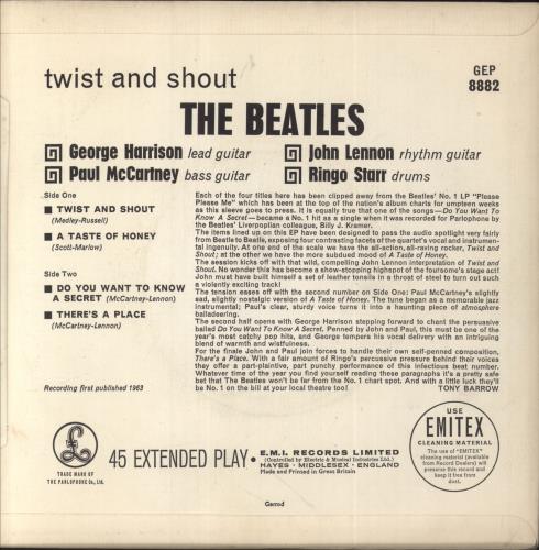 The Beatles Twist And Shout EP - 6th - EMI - 4Pr 7" vinyl single (7 inch record / 45) UK BTL07TW821191