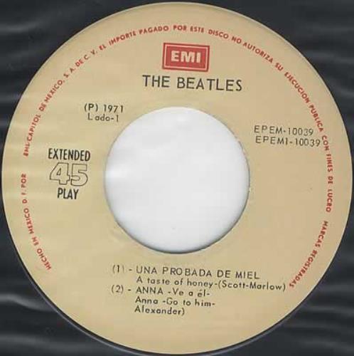 The Beatles Una Probada De Miel - Cream EMI Label 7" vinyl single (7 inch record / 45) Mexican BTL07UN377123