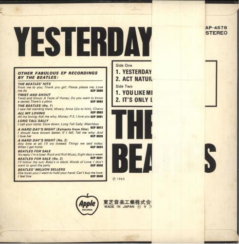 The Beatles Yesterday E.P. - 2nd + Obi 7" vinyl single (7 inch record / 45) Japanese BTL07YE114876