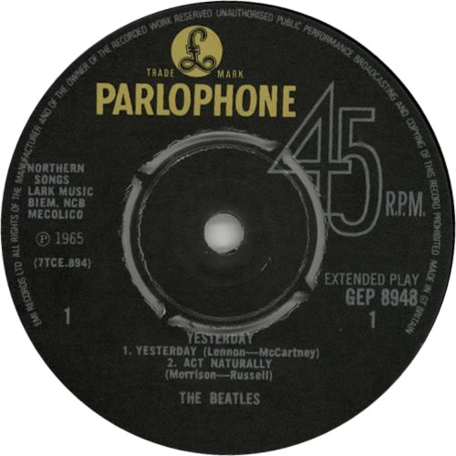 The Beatles Yesterday EP - EMI - 4pr 7" vinyl single (7 inch record / 45) UK BTL07YE280706