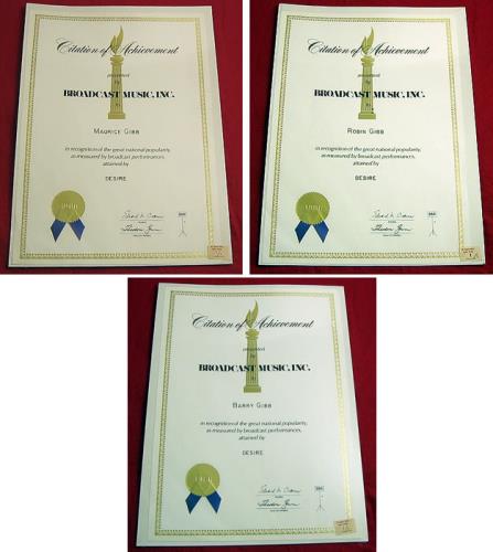 The Bee Gees Citation Of Achievement Certificates award disc UK BGEAWCI215044