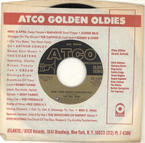 The Bee Gees New York Mining Disaster 1941 7" vinyl single (7 inch record / 45) US BGE07NE705602