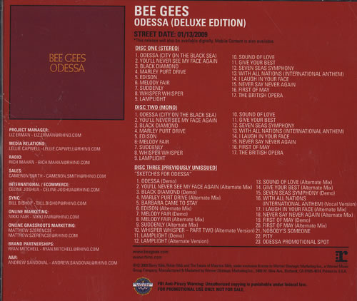 The Bee Gees Odessa 3-CD album set (Triple CD) US BGE3COD468463