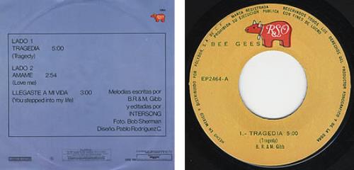 The Bee Gees Tragedia - Tragedy 7" vinyl single (7 inch record / 45) Mexican BGE07TR147863