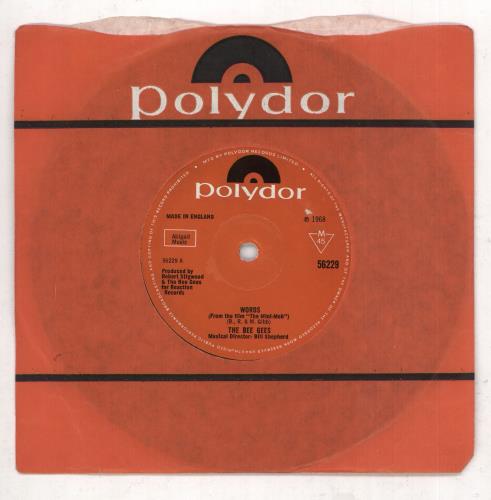 The Bee Gees Words - Solid 7" vinyl single (7 inch record / 45) UK BGE07WO737740