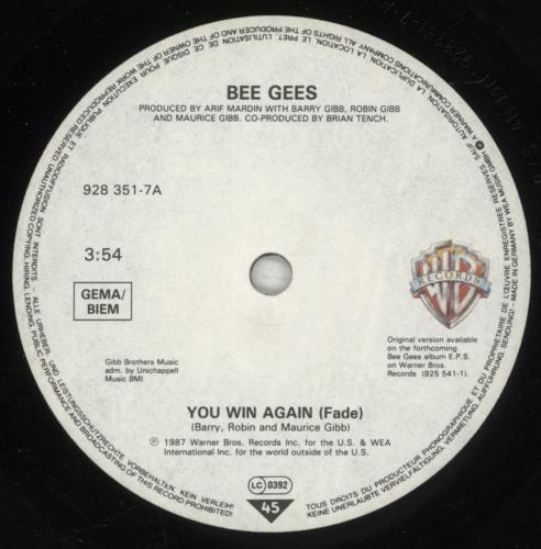 The Bee Gees You Win Again + Sleeve 7" vinyl single (7 inch record / 45) German BGE07YO745890