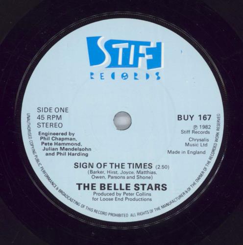 The Belle Stars Sign Of The Times 7" vinyl single (7 inch record / 45) UK BST07SI559586