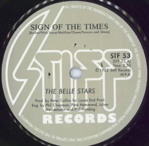 The Belle Stars Sign Of The Times 7" vinyl single (7 inch record / 45) South African BST07SI802631