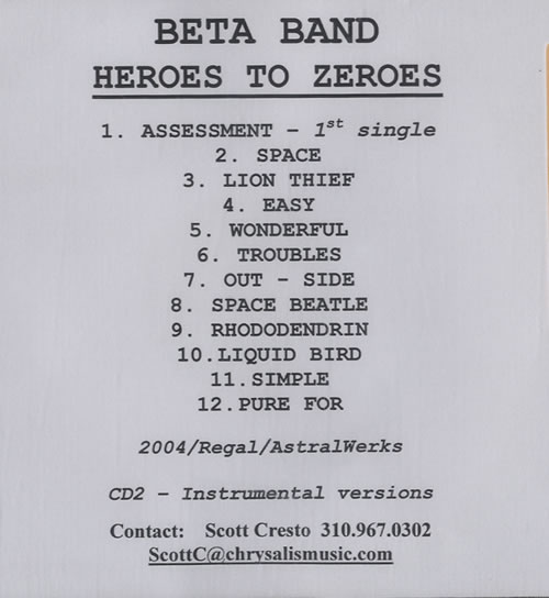 The Beta Band Heroes To Zeros + Instrumentals CD-R acetate US B/BCRHE474189