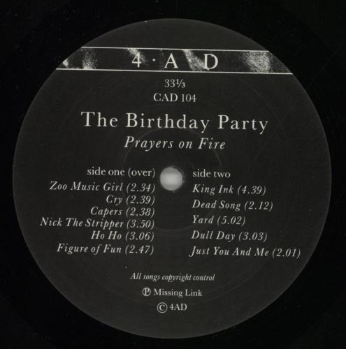 The Birthday Party Prayers On Fire - VG vinyl LP album (LP record) UK TBPLPPR864120