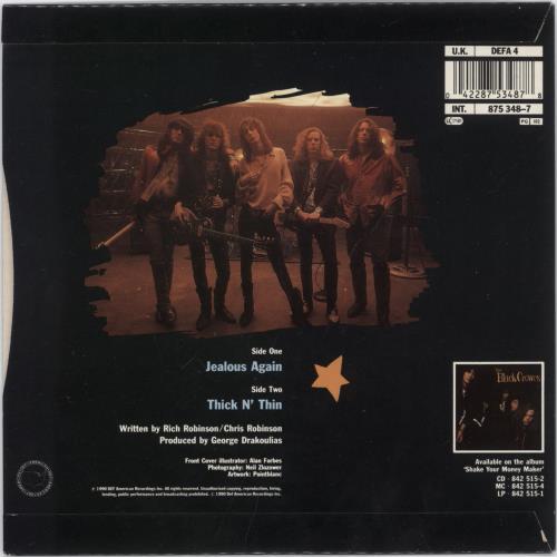 The Black Crowes Jealous Again 7" vinyl single (7 inch record / 45) UK CRW07JE67098