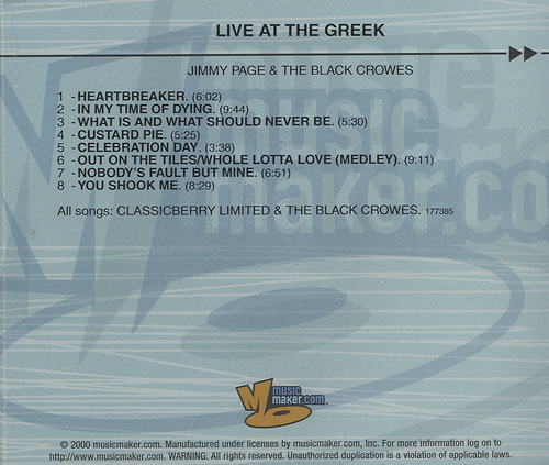 The Black Crowes Live At The Greek 2 CD album set (Double CD) US CRW2CLI154826