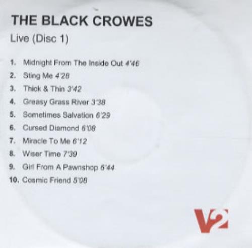 The Black Crowes Live CD-R acetate UK CRWCRLI304008