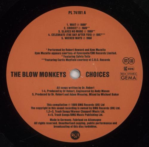 The Blow Monkeys Choices vinyl LP album (LP record) UK BLMLPCH102694