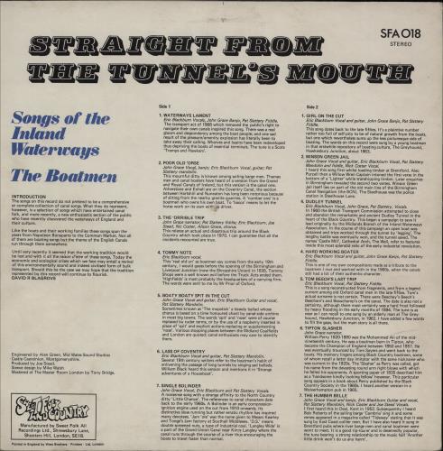 The Boatmen Straight From The Tunnel's Mouth (Songs From The Inland Waterways) vinyl LP album (LP record) UK 1YKLPST751017