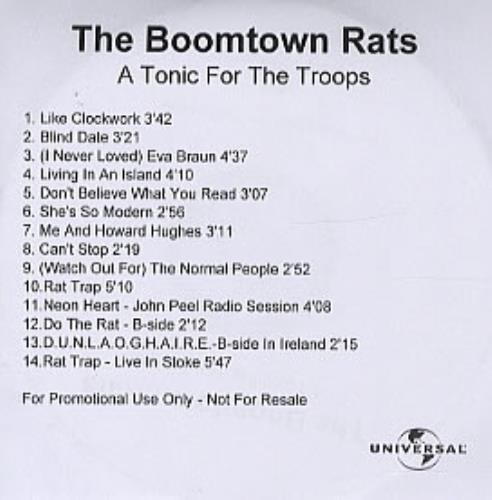 The Boomtown Rats A Tonic For The Troops CD-R acetate UK RATCRAT317227